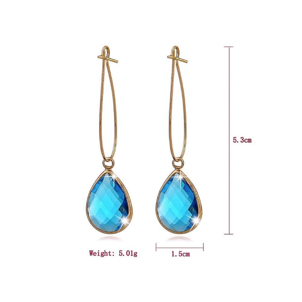 2/$20!Blue Teardrop Crystal Gold Ear Wire Earrings - Picture 4 of 6